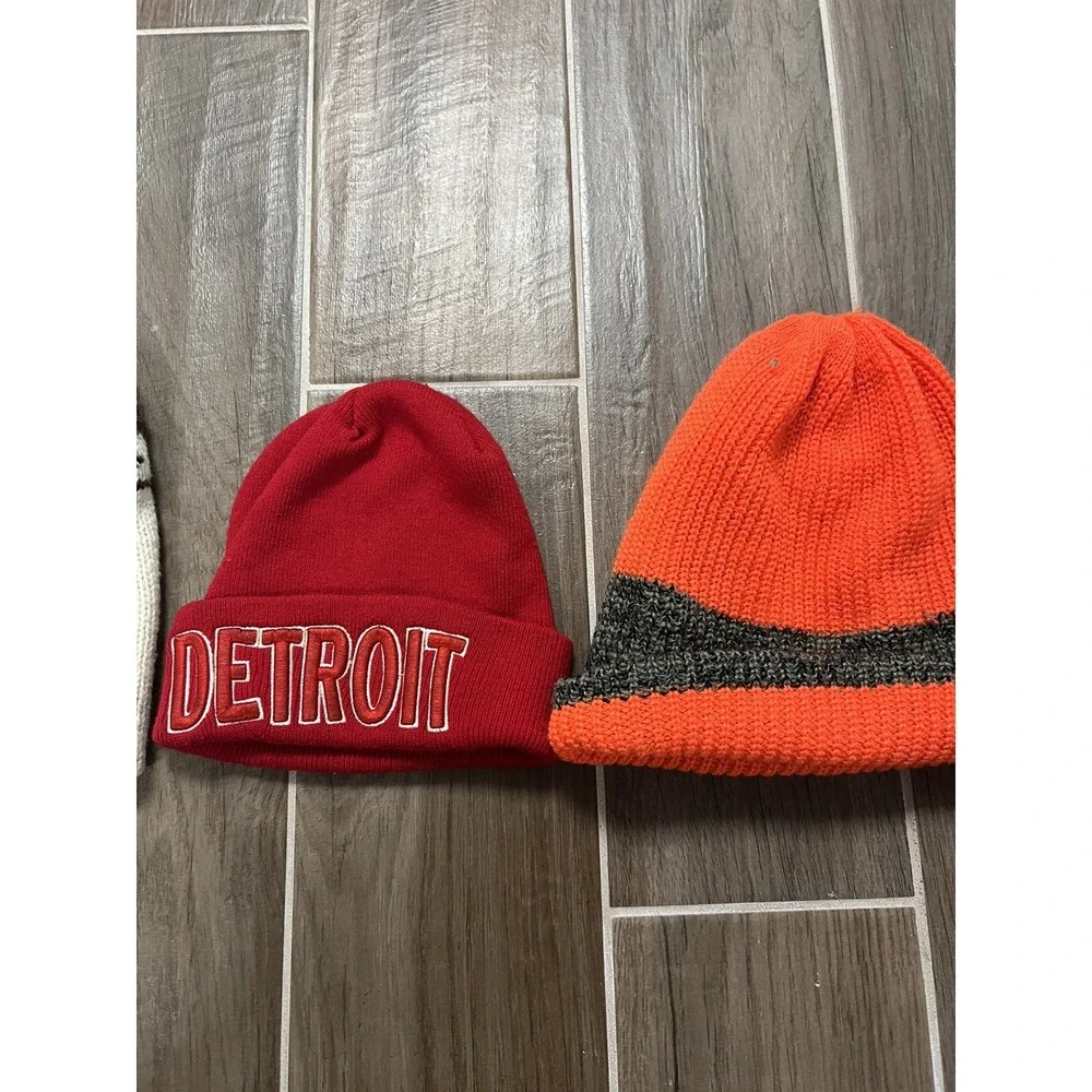 Lot of 3 Winter Hats Beanies Cotton Orange Beige Detroit